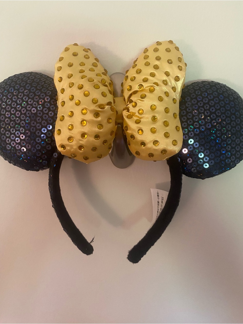 Disney Sequin Minnie Ears Headband with Gold Studded Bow